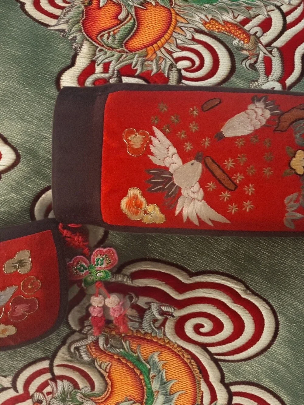 Cranes Embroidered Korean Glasses Case, Fortune Symbols Embroidered Eyewear